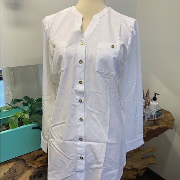 Denim & Co. Roll Tab Sleeve Button Front Soft Utility Tunic - Picture 1 of 13